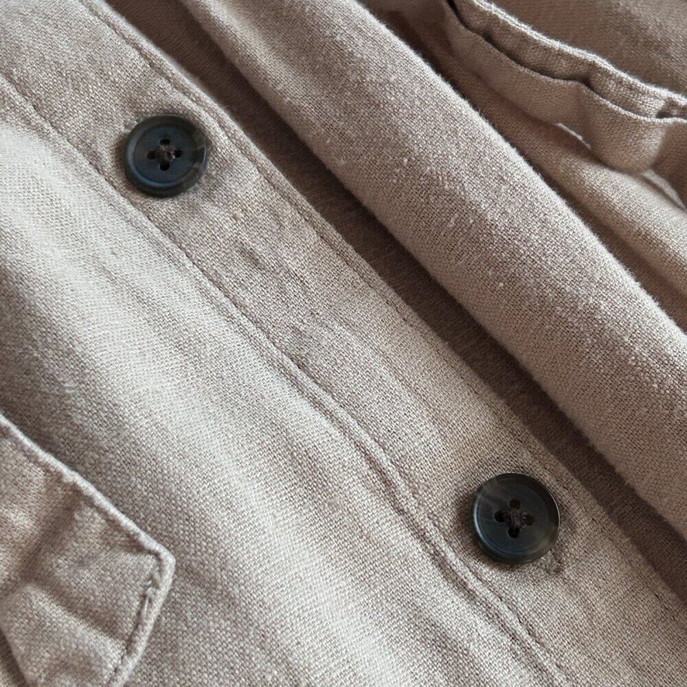 Romantic Cottage Peasant Linen Button Front Midi Skirt Neutral Tie Tiered XS - Picture 6 of 11